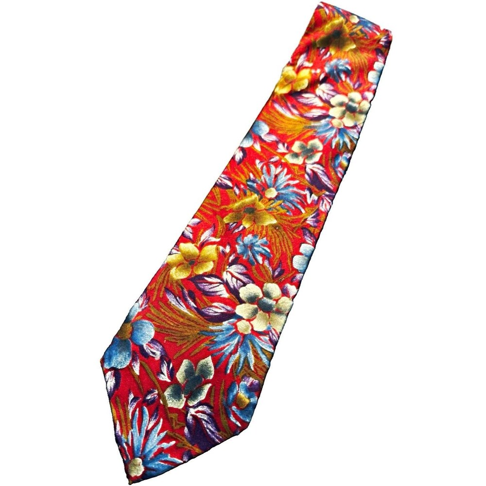 Vintage Christian Dior Monsieur Silk Tie Red Floral Italy USA 80s 90s 4”